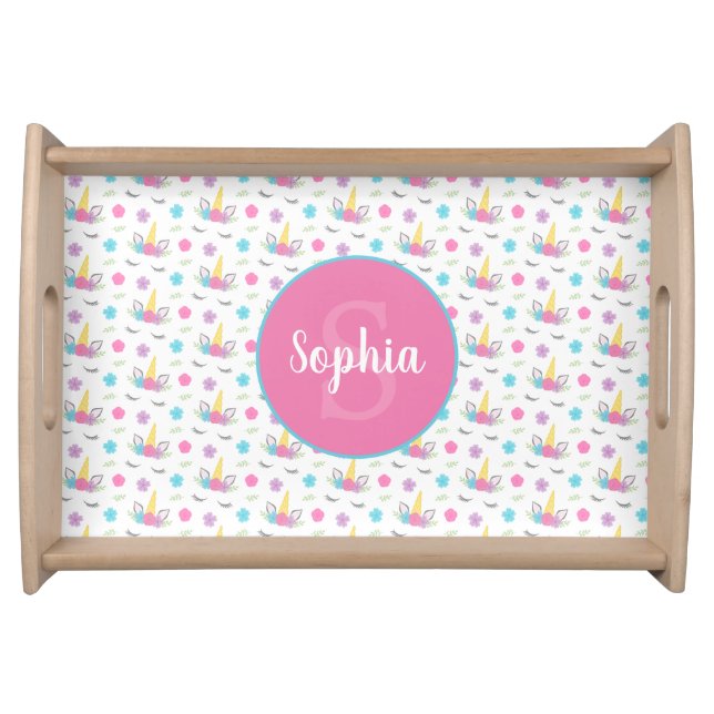 Floral Unicorn Face Personalized Serving Tray (Front)