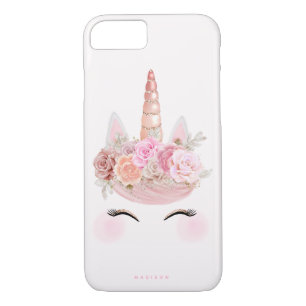 Floral Unicorn Face Pink Rose Gold Personalized iPhone 8/7 Case