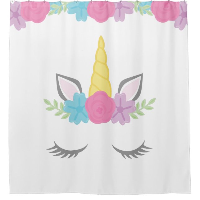 Floral Unicorn Face Shower Curtain (Front)