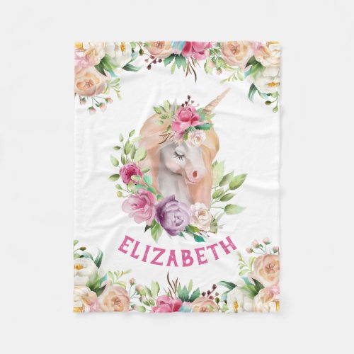 Floral Unicorn Girls Blanket