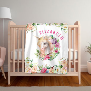 Floral Unicorn Girl's Blanket
