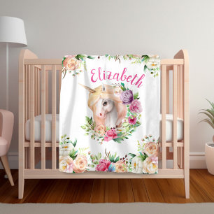 Floral Unicorn Girl's Blanket