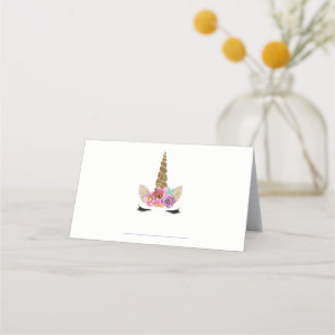 Floral Unicorn Gold Birthday Party Food Tents Place Card