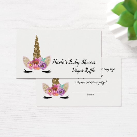 Floral Unicorn Gold Glitter Baby Shower Raffle (Desk)