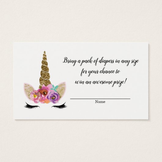 Floral Unicorn Gold Glitter Baby Shower Raffle (Back)