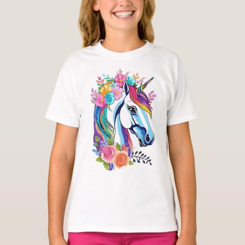 Floral Unicorn Happy Easter T_shirt Design Kids