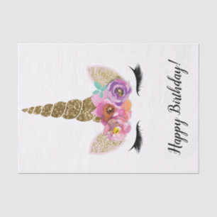 Floral Unicorn Horn Gold Glitter Birthday Party Tissue Paper