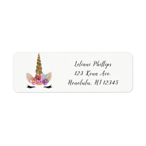 Floral Unicorn Horn Modern Girls Birthday Party Label