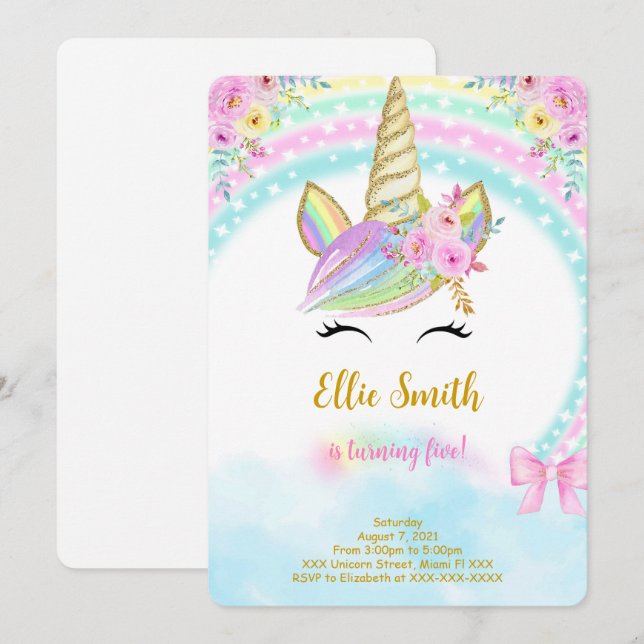 Floral Unicorn Invitation (Front/Back)