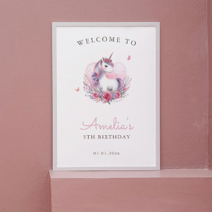 Floral Unicorn Magical Birthday Welcome Sign