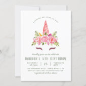 Floral Unicorn Modern Girls Birthday Party Invitation (Front)