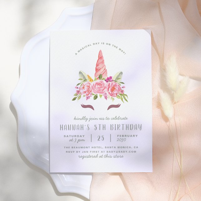 Floral Unicorn Modern Girls Birthday Party Invitation (Creator Uploaded)