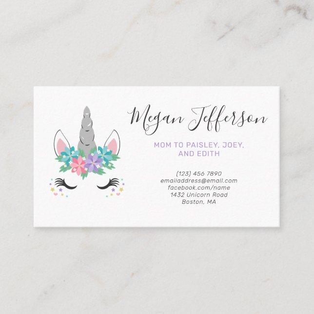 Floral Unicorn Mom Calling Card (Front)