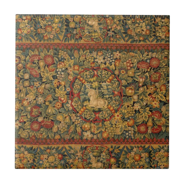 Floral Unicorn Motif Ceramic Tile (Front)