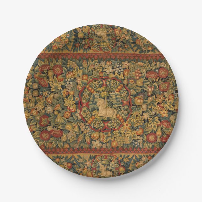 Floral Unicorn Motif Paper Plates (Front)