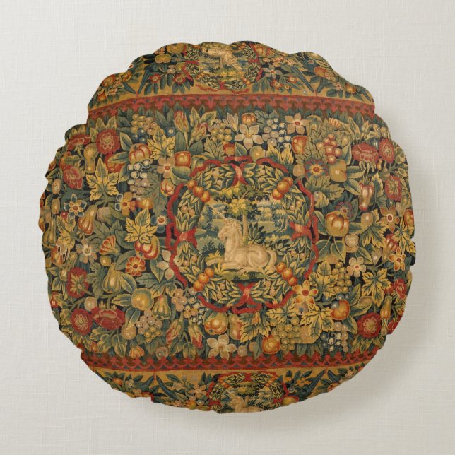 Floral Unicorn Motif Round Pillow (Front)