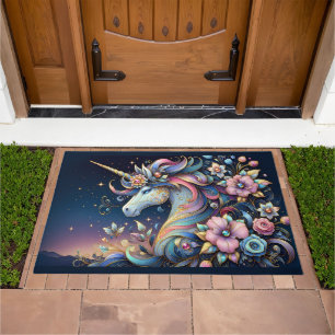 Floral Unicorn Night Fantasy Doormat