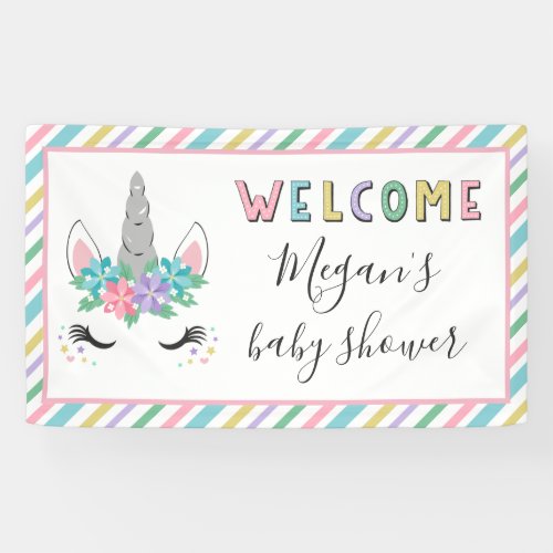 Floral Unicorn Pastel Baby Shower Welcome Banner