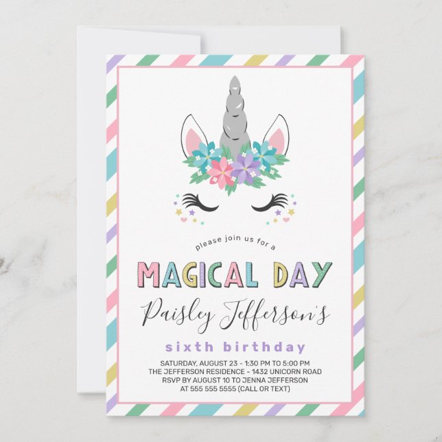 Floral Unicorn Pastel Birthday Party Invitation (Front)
