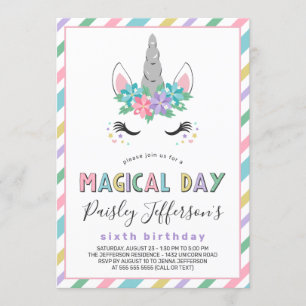 Floral Unicorn Pastel Birthday Party Invitation