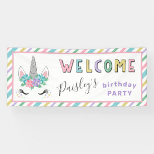 Floral Unicorn Pastel Birthday Party Welcome Banner
