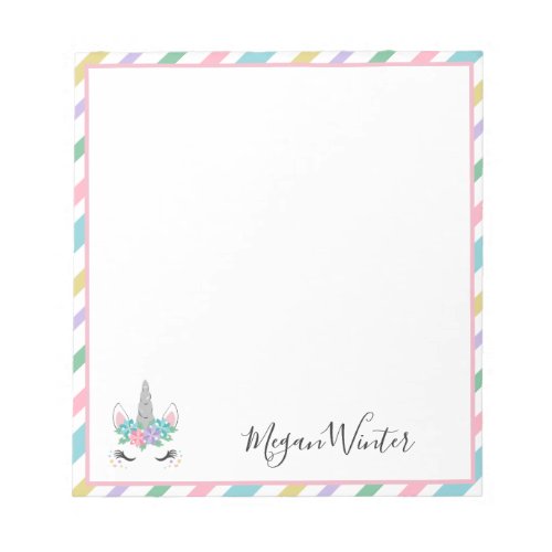 Floral Unicorn Pastel Stripes _ Add Your Name Notepad