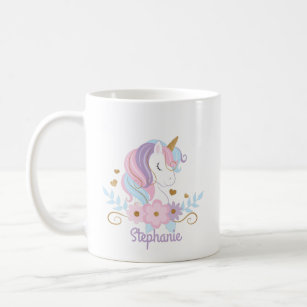 Floral Unicorn Personalized Name Cute Coffee Mug