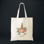 Floral Unicorn Personalized Tote Bag<br><div class="desc">This personalized girl's tote bag features a cute unicorn face and a floral arrangement. It's ready to be personalized and is suitable as a girl's library bag or for various other uses.</div>