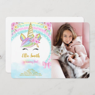 Floral Unicorn Photo Invitation