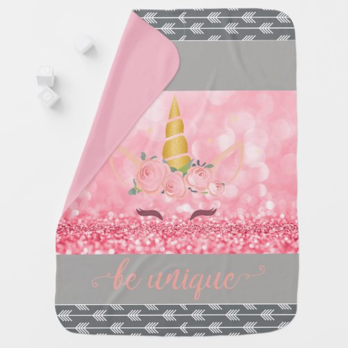 Floral Unicorn  Pink and Grey  Arrows Baby Blanket