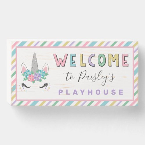 Floral Unicorn Playhouse Welcome Wooden Box Sign