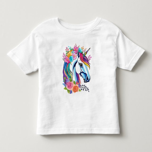 Floral Unicorn Toddler Shirt - Whimsical Kids Tee (Front)
