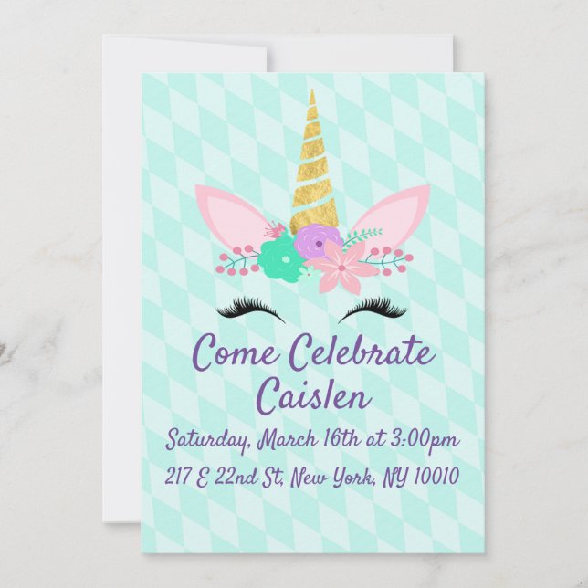 Floral Unicorn with Blue Background Save The Date (Front)