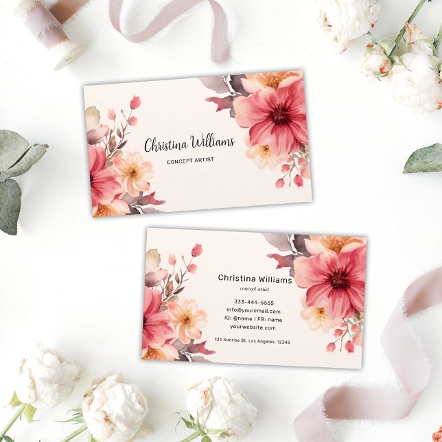 Floral Unique Watercolor Business Card (Floral Unique Watercolor Business Card)