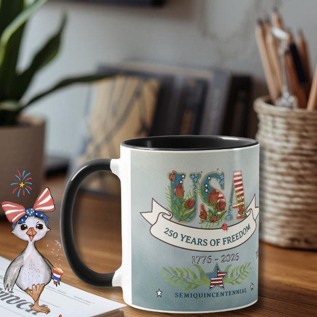 Floral USA 250th Anniversary Patriotic Coffee Mug (Floral USA 250th Anniversary Patriotic Coffee Mug)