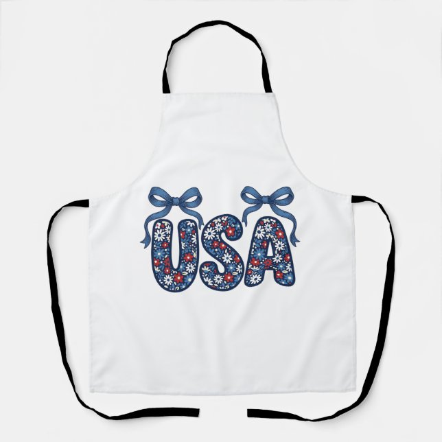 Floral USA Bow Patriotic Vector Design_1 Apron (Front)