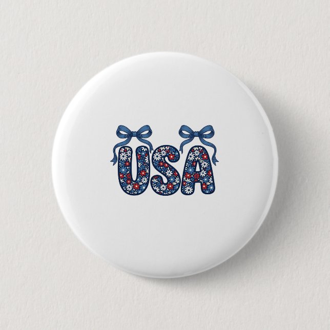 Floral USA Bow Patriotic Vector Design_1 Button (Front)