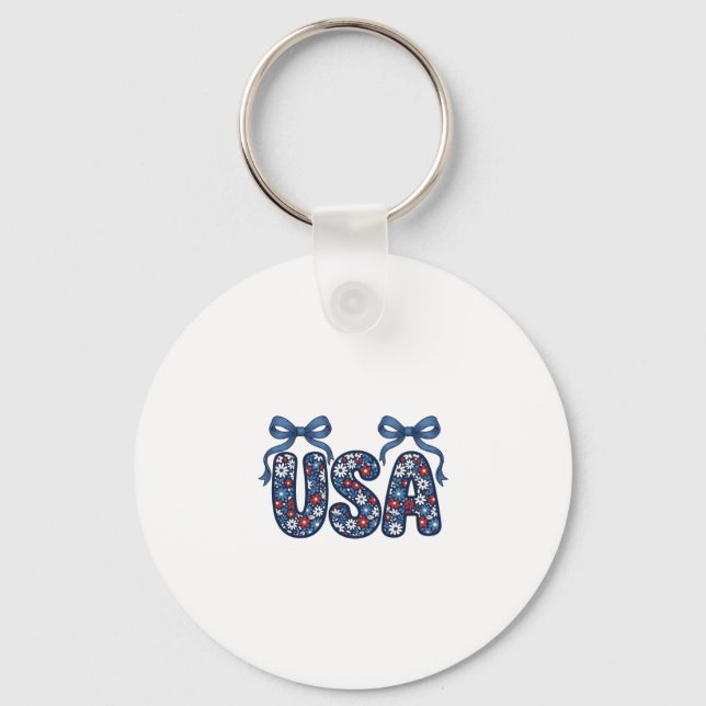 Floral USA Bow Patriotic Vector Design_1 Keychain (Front)