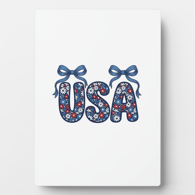 Floral USA Bow Patriotic Vector Design_1 Plaque (Front)