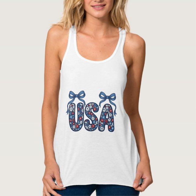 Floral USA Bow Patriotic Vector Design_1 Tank Top (Front)