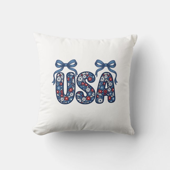 Floral USA Bow Patriotic Vector Design_1 Throw Pillow (Front)