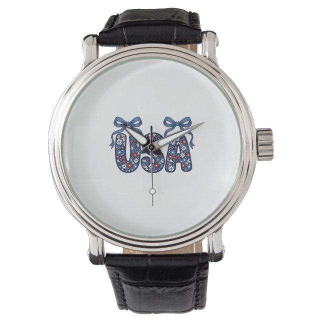Floral USA Bow Patriotic Vector Design_1 Watch (Front)
