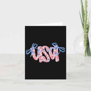 Floral Usa Coquette Bow 4th Of July America  Card