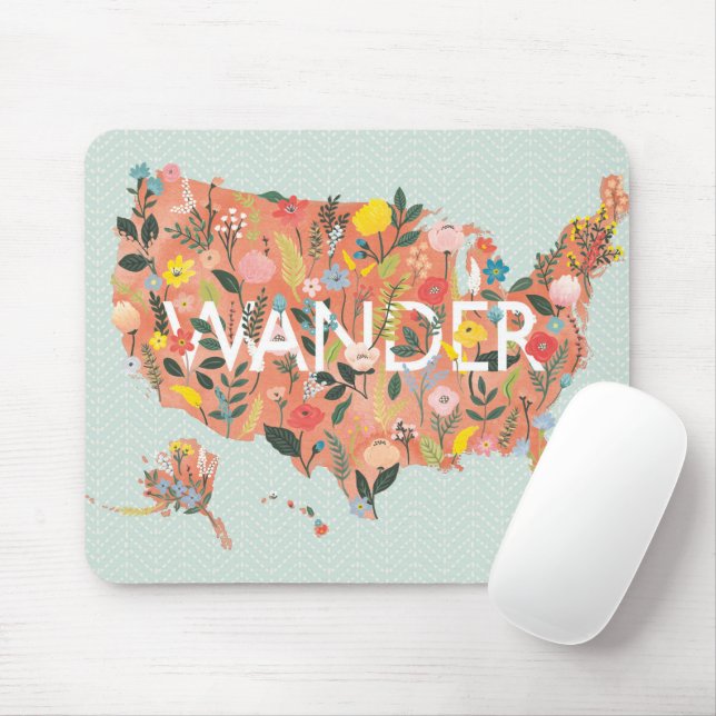 Floral USA Map - Wild Garden Mouse Pad (With Mouse)