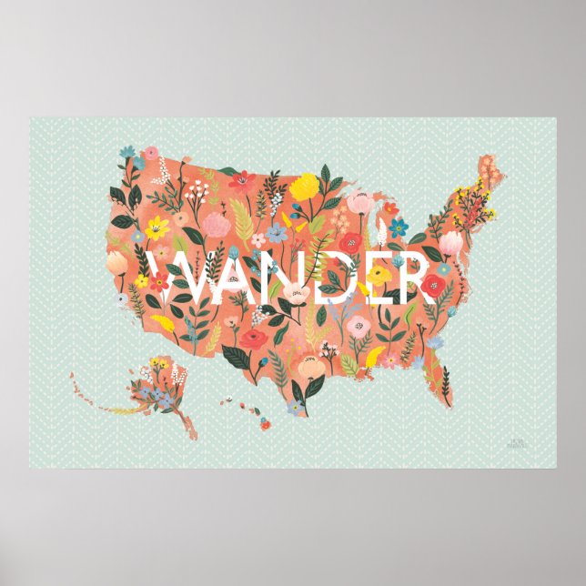 Floral USA Map - Wild Garden Poster (Front)
