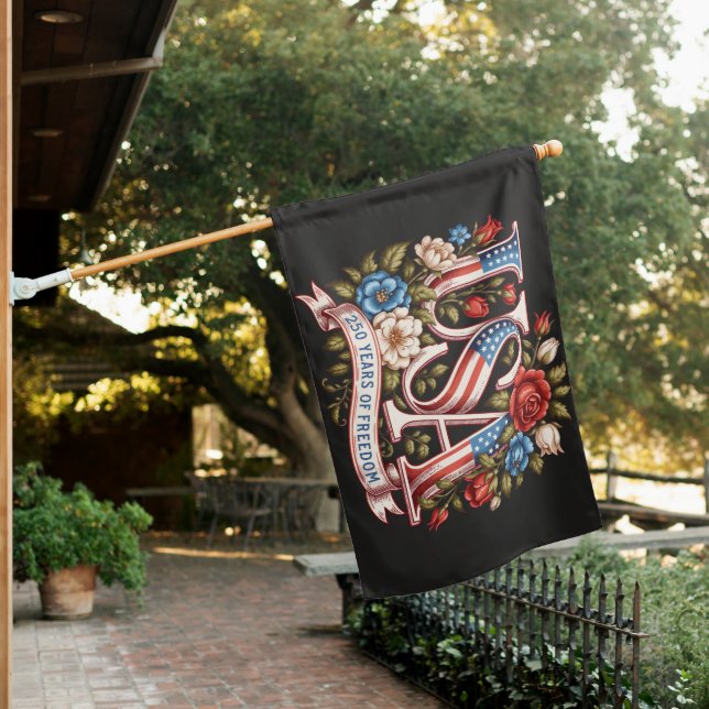 Floral USA Semiquincentennial House Flag (In SItu)