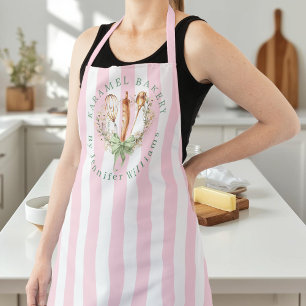 Floral Utensils Cooking Bakery Name Apron
