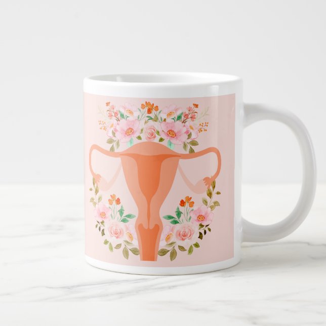 Floral Uterus Mug- (Peach)  Giant Coffee Mug (Right)