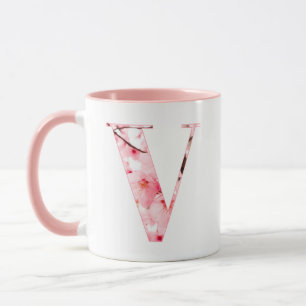 Floral V Initial Mug Personalized Name & Traits