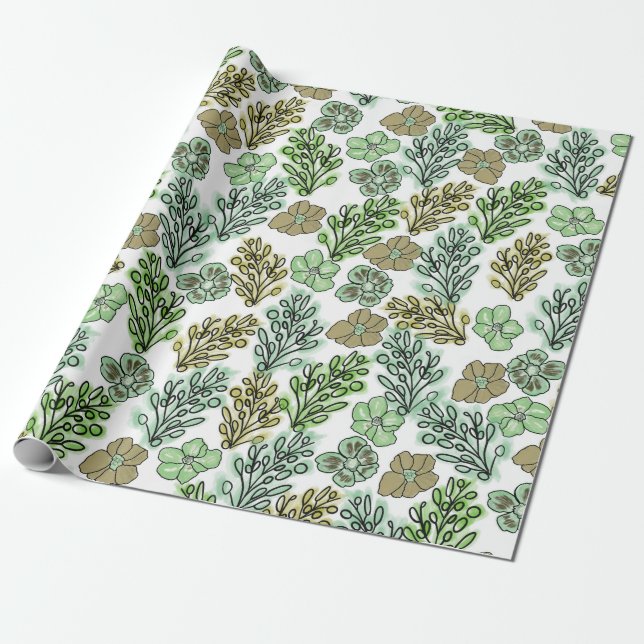 Floral Valencia Green Beige   Wrapping Paper (Unrolled)